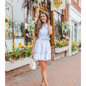 CAITLIN COVINGTON X PINK LILY BRANT POINT BLUE STRIPE COLLARED OPEN BACK DRESS